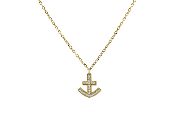 Sparkling Cz Anchor Necklace in Vermeil, 15
