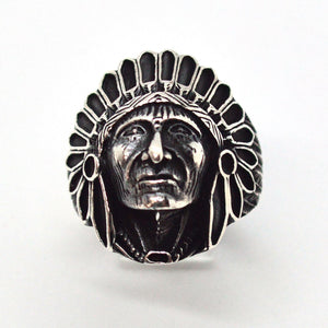 (2-5279-h9-2) Sterling Silver Men's Indian Head Ring with Black Accent. - Presidential Brand (R)