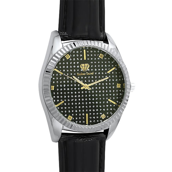 Diamond Dress Watch Silver Case Black Dial Leather - Presidential Brand (R)