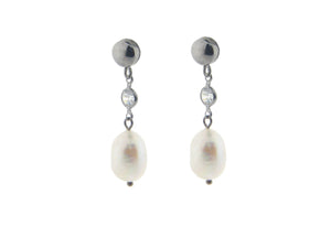 Dangling CZ & Pearl Earrings in Black Rhodium Plated Silver - Presidential Brand (R)