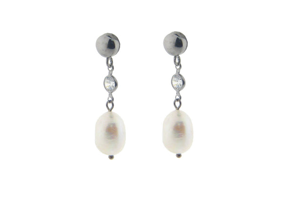 Dangling CZ & Pearl Earrings in Black Rhodium Plated Silver - Presidential Brand (R)