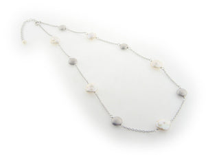 Sterling Silver Fresh Water Coin Pearls & Satin Silver Beads Necklace, 16" - Presidential Brand (R)