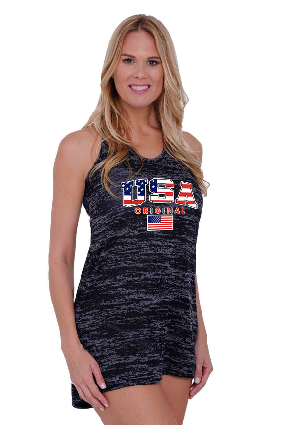 Women's USA Flag Burnout Tank Dress Swimwear Cover-up - Presidential Brand (R)