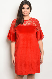 Women's Plus Size Red Short Sleeve Shift Dress wiht Lace Details and a Crew Neckline(6 pcs/ Bundle) - Presidential Brand (R)