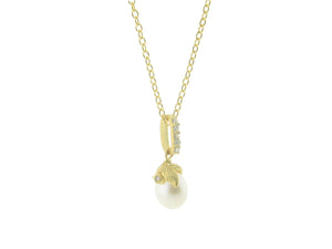 Vermeil Rice Pearl Flower Pendant Necklace, 16" - Presidential Brand (R)