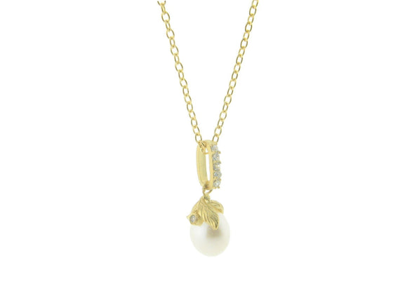 Vermeil Rice Pearl Flower Pendant Necklace, 16