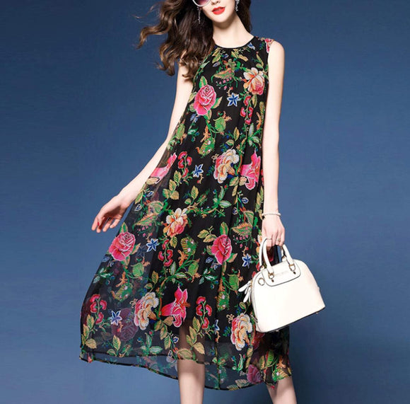 Womens Sleeveless Floral Chiffon Dress - Presidential Brand (R)