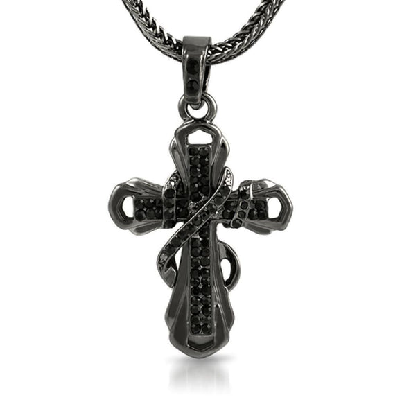 Black Ribbon Cross Pendant Chain Small - Presidential Brand (R)
