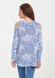 Aquatic Floral Blue (7619) ~ Cold Shoulder Tunic - Presidential Brand (R)