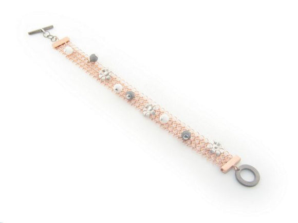Rose Gold Sterling Silver Art Rococo Bracelet Handmade in Italy, 7.5