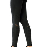 Athletique Low-Waisted Ribbed Leggings With Hidden Pocket and Mesh Panels - Presidential Brand (R)