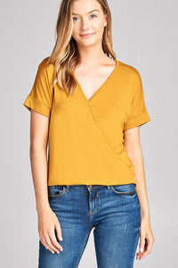 Ladies fashion short sleeve surplice v-neck rayon spandex crepe top - Presidential Brand (R)