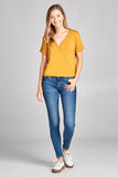Ladies fashion short sleeve surplice v-neck rayon spandex crepe top - Presidential Brand (R)