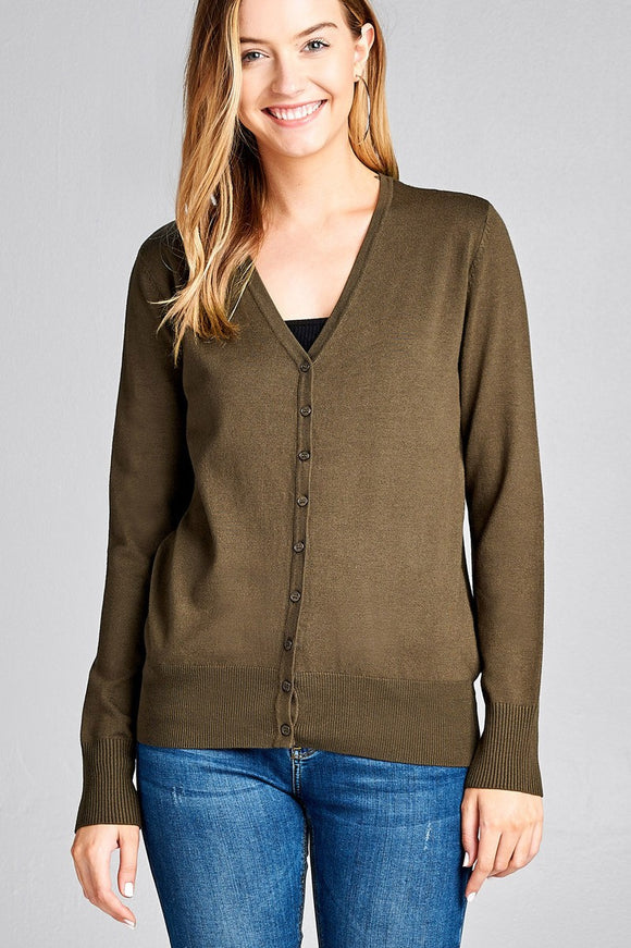 Ladies fashion long sleeve v-neck classic sweater cardigan - Presidential Brand (R)