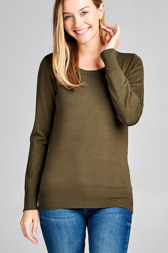 Ladies fashion long sleeve crew neck classic sweater - Presidential Brand (R)