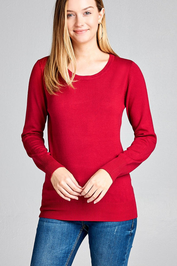 Ladies fashion long sleeve crew neck classic sweater - Presidential Brand (R)