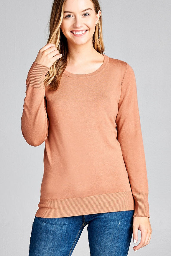 Ladies fashion long sleeve crew neck classic sweater - Presidential Brand (R)