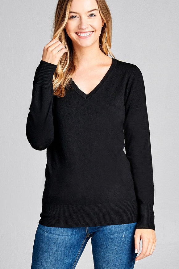 Ladies fashion long sleeve v-neck classic sweater - Presidential Brand (R)