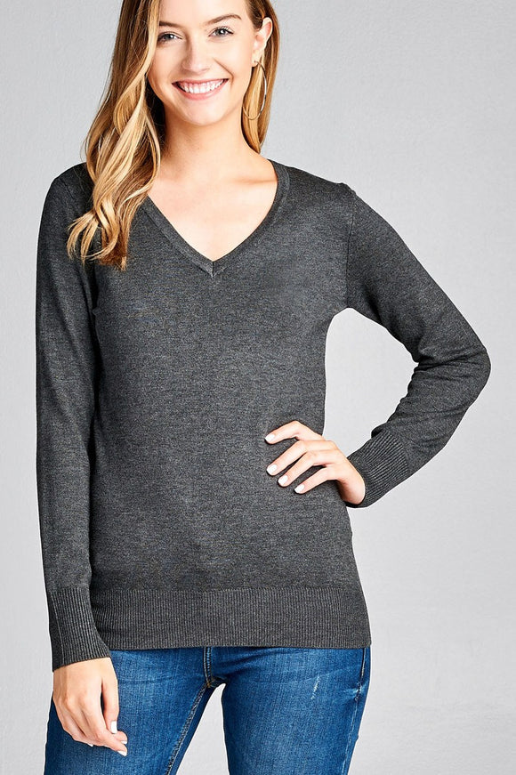 Ladies fashion long sleeve v-neck classic sweater - Presidential Brand (R)