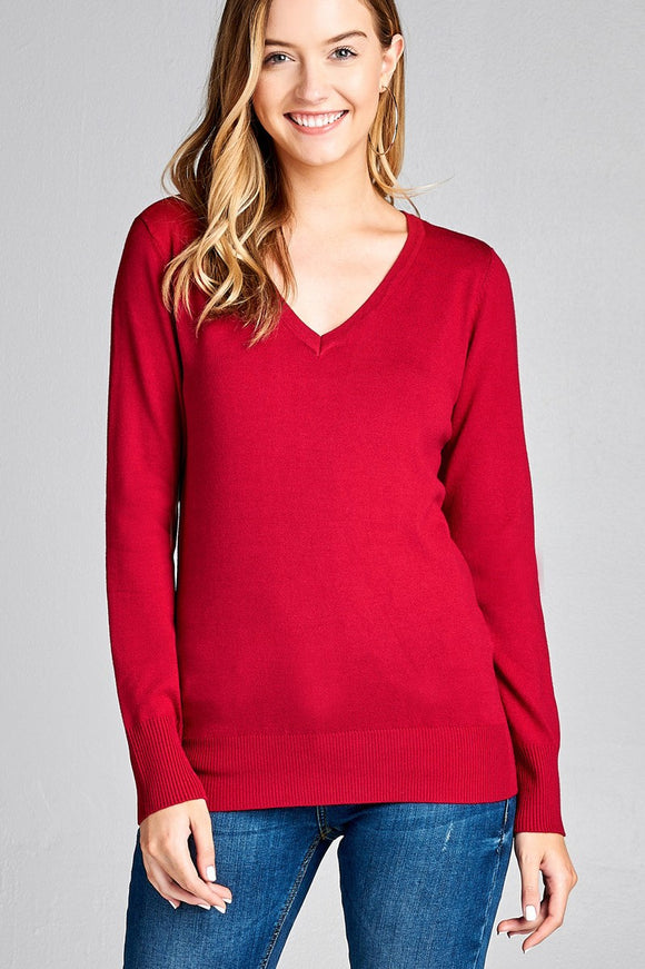 Ladies fashion long sleeve v-neck classic sweater - Presidential Brand (R)