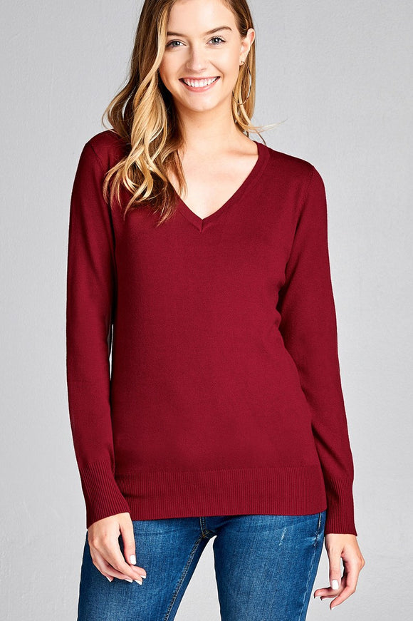 Ladies fashion long sleeve v-neck classic sweater - Presidential Brand (R)