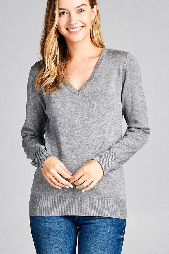 Ladies fashion long sleeve v-neck classic sweater - Presidential Brand (R)