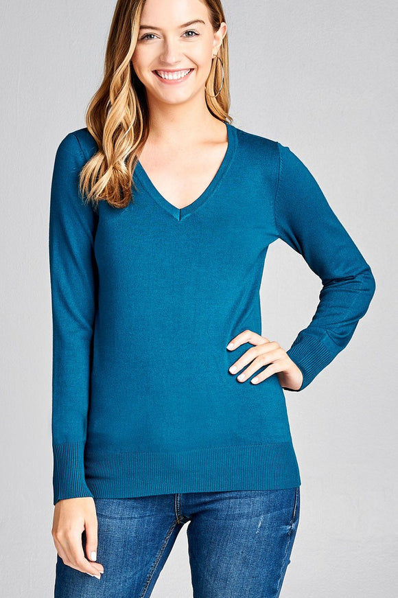 Ladies fashion long sleeve v-neck classic sweater - Presidential Brand (R)