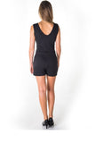 Ladies fashion casual lace up v neck knit romper shorts - Presidential Brand (R)