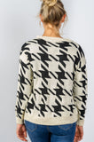 Ladies fashion round neckline geo print color block knit sweater - Presidential Brand (R)