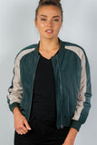 Ladies fashion color block stand collar zipper long sleeve bomber jacket - Presidential Brand (R)