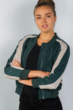Ladies fashion color block stand collar zipper long sleeve bomber jacket - Presidential Brand (R)