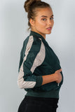 Ladies fashion color block stand collar zipper long sleeve bomber jacket - Presidential Brand (R)