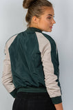 Ladies fashion color block stand collar zipper long sleeve bomber jacket - Presidential Brand (R)