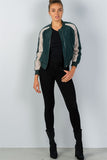 Ladies fashion color block stand collar zipper long sleeve bomber jacket - Presidential Brand (R)
