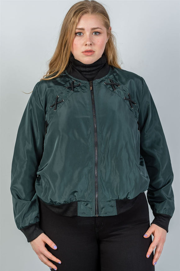 Ladies fashion plus size criss-cross sides bomber jacket - Presidential Brand (R)