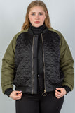 Ladies fashion plus size black & olive quilted bomber jacket - Presidential Brand (R)