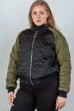 Ladies fashion plus size black & olive quilted bomber jacket - Presidential Brand (R)