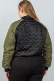 Ladies fashion plus size black & olive quilted bomber jacket - Presidential Brand (R)