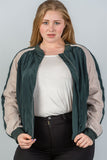 Ladies fashion plus size color block stand collar zipper long sleeve bomber jacket - Presidential Brand (R)