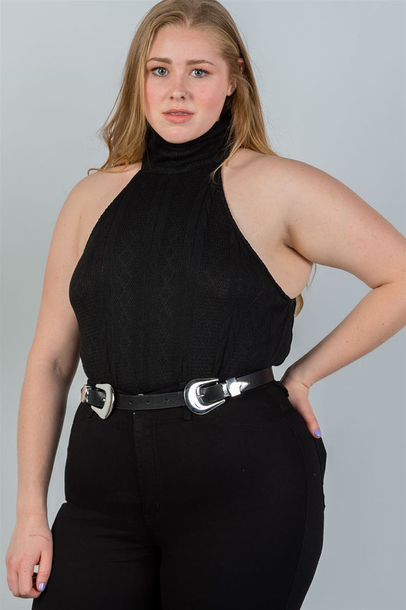 Ladies fashion plus size  cable knit turtleneck sleeveless bodysuit - Presidential Brand (R)