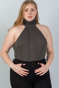 Ladies fashion plus size  cable knit turtleneck sleeveless bodysuit - Presidential Brand (R)