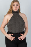 Ladies fashion plus size  cable knit turtleneck sleeveless bodysuit - Presidential Brand (R)