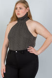 Ladies fashion plus size  cable knit turtleneck sleeveless bodysuit - Presidential Brand (R)