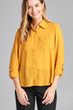 Ladies fashion long sleeve front pocket chiffon blouse w/ back button detail - Presidential Brand (R)