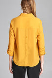 Ladies fashion long sleeve front pocket chiffon blouse w/ back button detail - Presidential Brand (R)