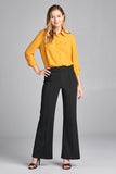 Ladies fashion long sleeve front pocket chiffon blouse w/ back button detail - Presidential Brand (R)