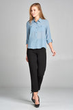 Ladies fashion long sleeve front pocket chiffon blouse w/ back button detail - Presidential Brand (R)