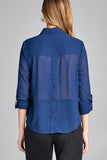 Ladies fashion long sleeve front pocket chiffon blouse w/ back button detail - Presidential Brand (R)