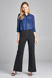 Ladies fashion long sleeve front pocket chiffon blouse w/ back button detail - Presidential Brand (R)