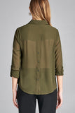 Ladies fashion long sleeve front pocket chiffon blouse w/ back button detail - Presidential Brand (R)